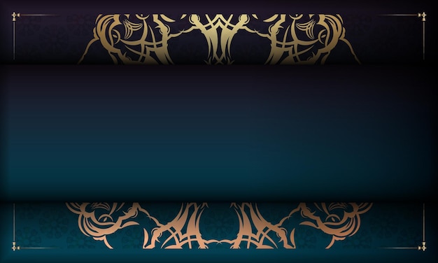 Blauwe gradiëntbanner met vintage gouden patroon voor ontwerp onder uw logo