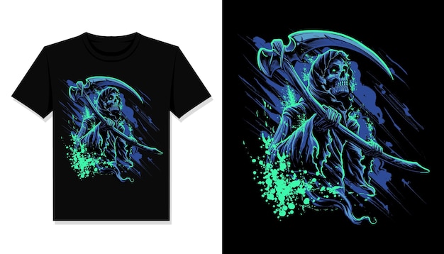 Vector blauwe grim reaper t-shirt ontwerp vector