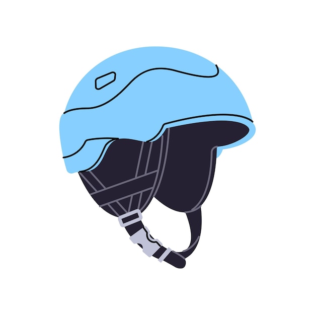 Blauwe helm voor snowboard ski icoon Harde hoed voor alpinisme bergbeklimmen bergbeklemmen Veiligheidsapparatuur voor extreme sport fiets Platte geïsoleerde vector illustratie op witte achtergrond