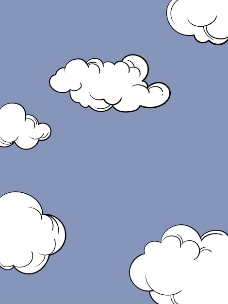 Blauwe hemel met witte wolken landschap achtergrond vector illustratie Zonnige dag vintage cartoon
