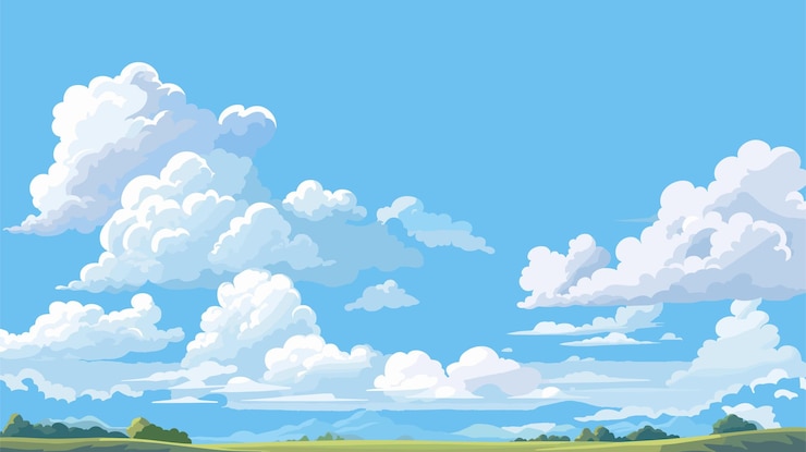 Vector blauwe hemel wolken zonnige dag achtergrondontwerp vector