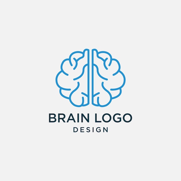 Blauwe hersenen lijn logo pictogram ontwerp sjabloon platte vector