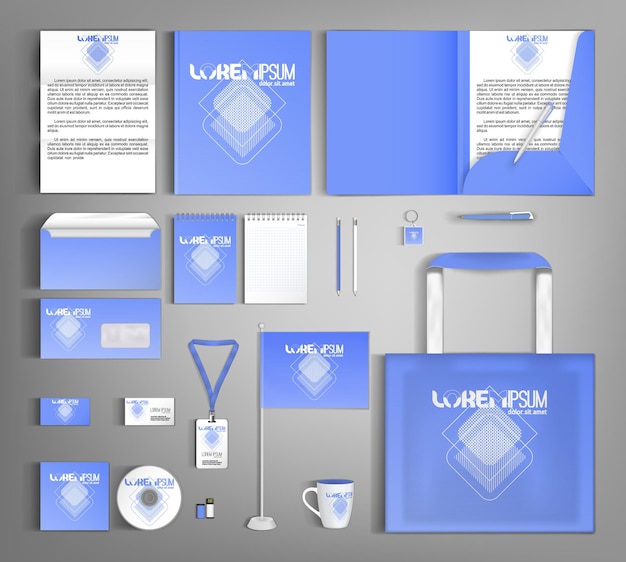 Blauwe huisstijl sjabloonontwerp Zakelijke briefpapier set