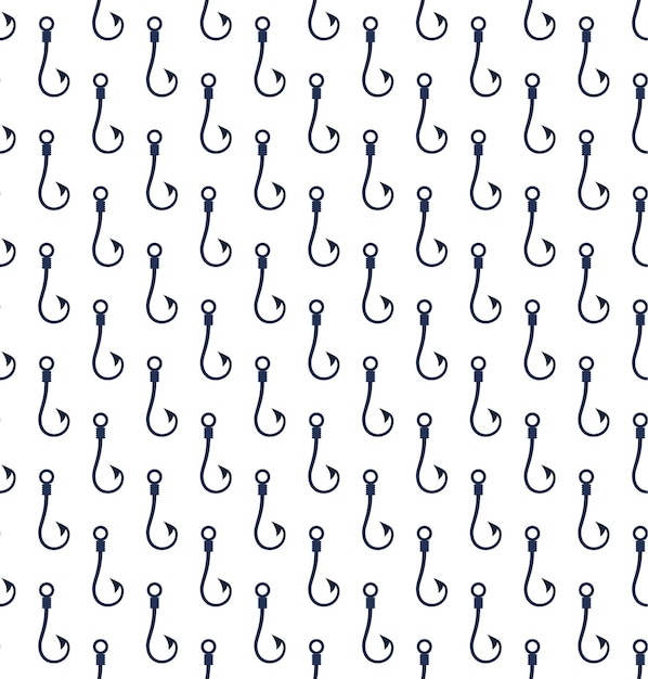 Blauwe inkt vishaken geïsoleerd op witte achtergrond Schattig monochroom naadloos patroon Vector platte grafische hand getekende illustratie Textuur pictogram