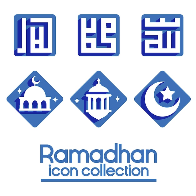 Blauwe islamitische ramadhan-pictogrammen met bundelcollectie