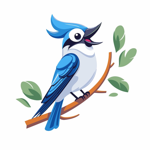 Blauwe jay vogel zit op een tak Vector illustratie op witte achtergrond