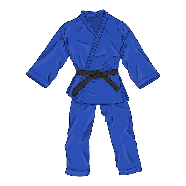 Blauwe judokimono met zwarte band