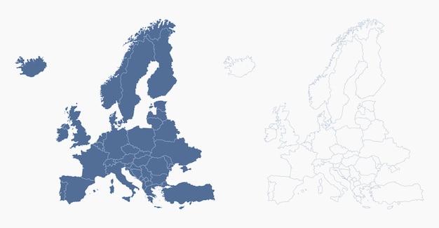 Blauwe kaart van Europa met landen schets voor presentaties posters infografieken