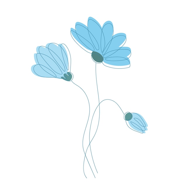 blauwe kamille bloemen met geschetst silhouet geïsoleerd op wit Ontwerp voor Logo visitekaartje