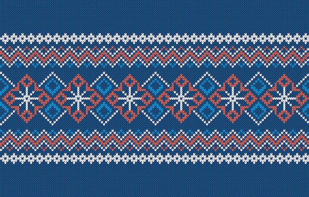 Blauwe Kerst naadloze print Vakantie gebreide Kerst patroon Gebreide trui textuur Achtergrond met sneeuwvlokken