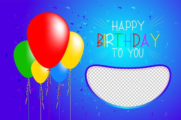blauwe kleur Gelukkige verjaardagsviering achtergrond met realistische ballonnen en fotolijstontwerp