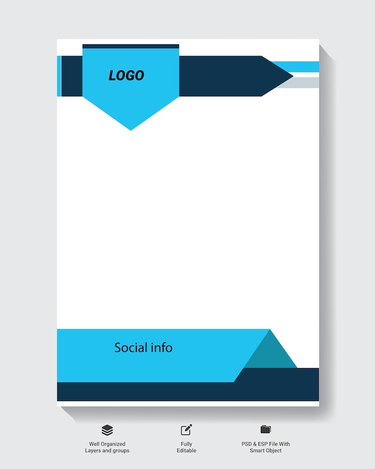 Vector blauwe kleur professioneel drukbaar blank briefhoofd modern corporate business letterhead design