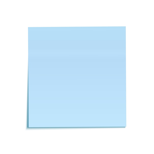 Blauwe kleverige nota die op witte achtergrond wordt geïsoleerd.