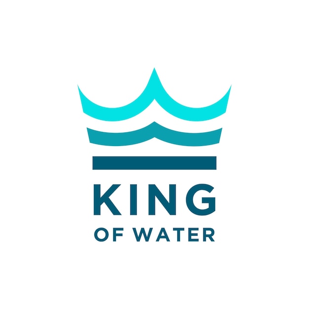 Blauwe koningskroon met aqua water sea waves voor logo-ontwerp van bootschip