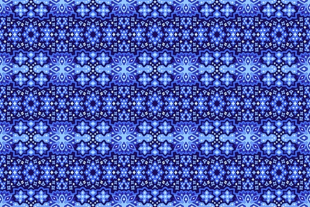 Blauwe kunst met sterrenhemel hand getrokken naadloos patroon