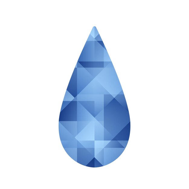 Vector blauwe laagpoly regendruppel op witte achtergrond vectorillustratie