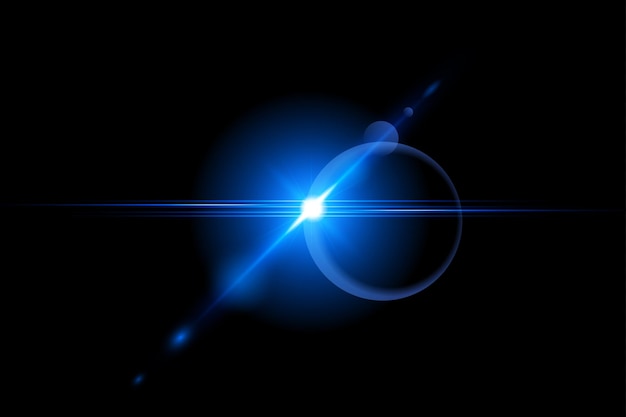Vector blauwe lenslijn realistische zwarte achtergrond met png