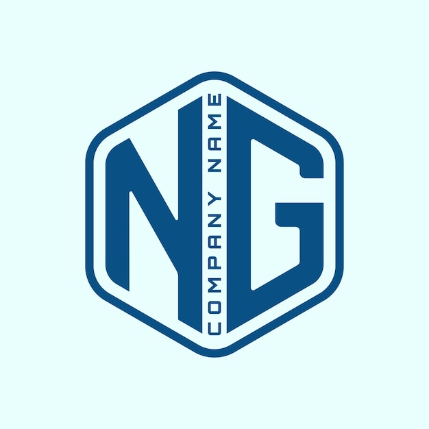 Blauwe Letter NG in zeshoekige vorm geïsoleerd op cyaan kleur achtergrond Veelhoekige Monogram Intial Alphabet logo ontwerpsjabloon