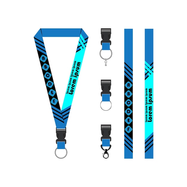 Vector blauwe lijn lanyard sjabloon ingesteld