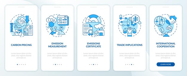 Blauwe lineaire pictogrammen die koolstofrandaanpassing mobiele app-scherm vertegenwoordigen set 5 stappen grafische instructies UI UX GUI-sjabloon