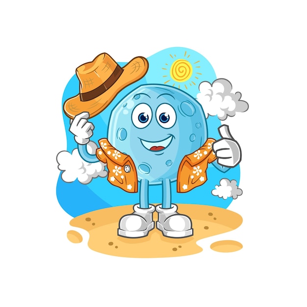 Blauwe maan ga op vakantie cartoon mascotte vector