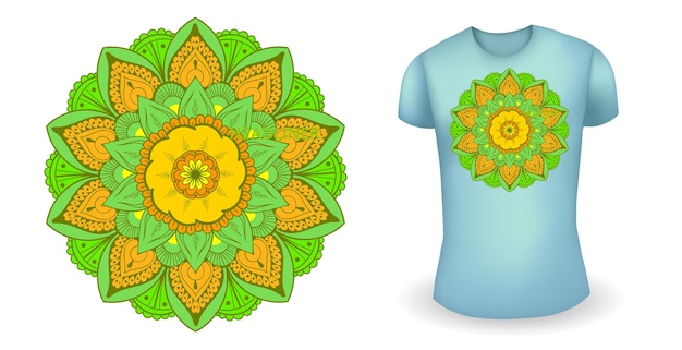 Blauwe mannelijke realistische t-shirt met mandala vector