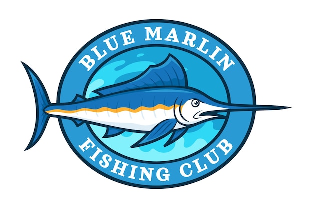 Blauwe marlijn visserij club logo ontwerp illustratie vector