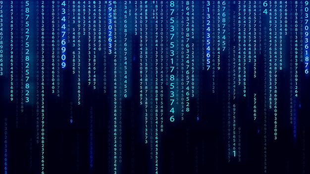 Blauwe matrix achtergrond Fallende getallen op het scherm Technologie stroom binaire code Digitale vector illustratie Hacking concept