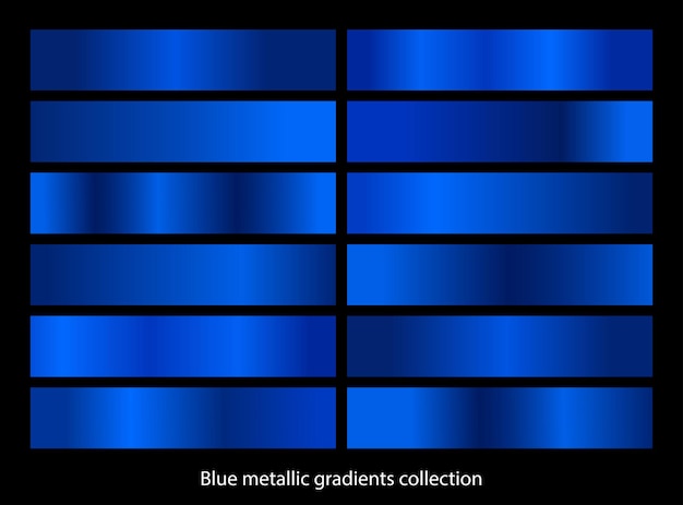 Blauwe metalen verloop sjabloon set. Vector blauwe metalen gradiënt collectie. Vector illustratie.