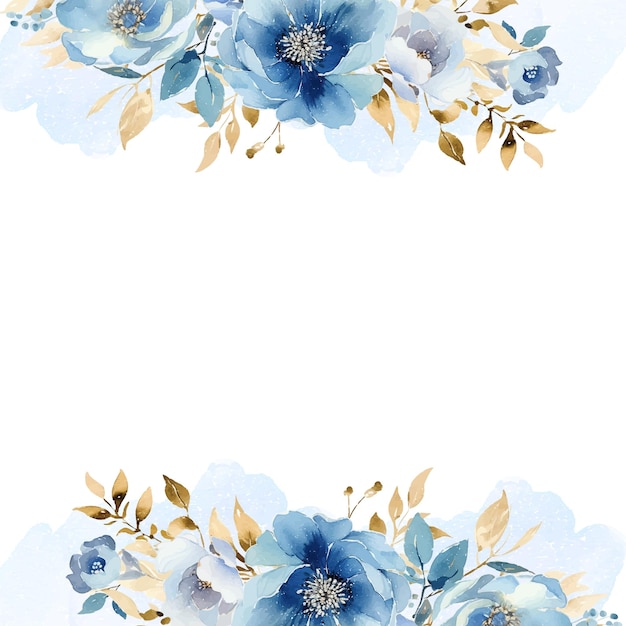 Blauwe moderne achtergrond aquarel uitnodiging met bloemen en bloemen