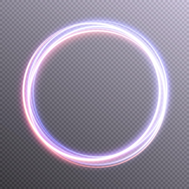 Blauwe neon gloeiende ring. Helder gloeiend neon frame gemaakt van heldere gloeiende stralen. Vector PNG