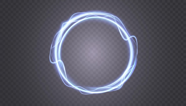 Blauwe neon gloeiende ring. helder gloeiend neon frame gemaakt van heldere gloeiende stralen. vector png