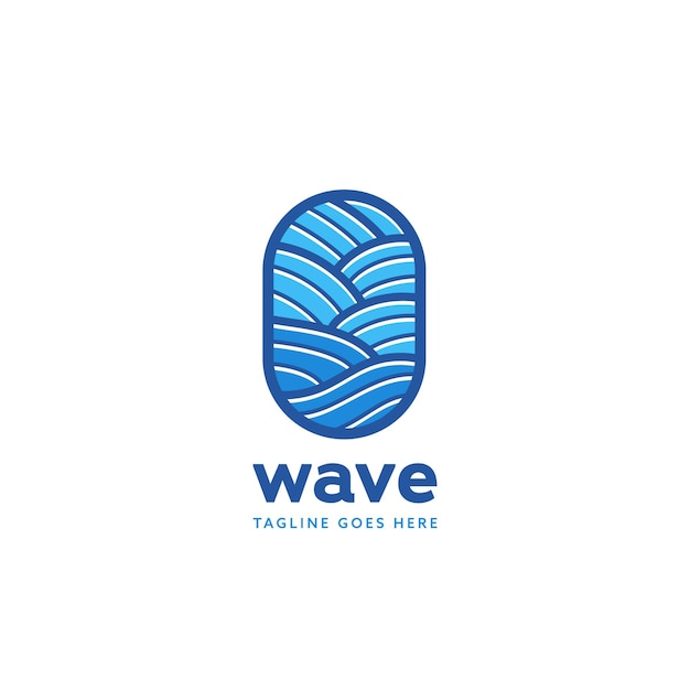 Blauwe oceaan golf logo badge pictogrammalplaatje in monoline stijl patroon