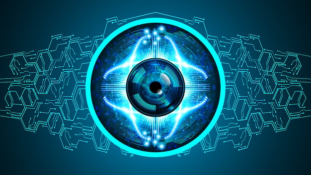 Blauwe oog cyber circuit toekomstige technologie concept achtergrond