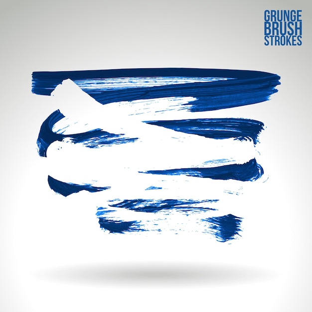 Blauwe penseelstreek en textuur Grunge vector abstract handgeschilderd element