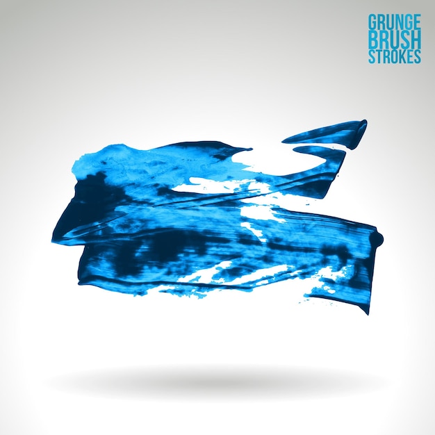 Blauwe penseelstreek en textuur. Grunge vector abstracte hand - geschilderd element.