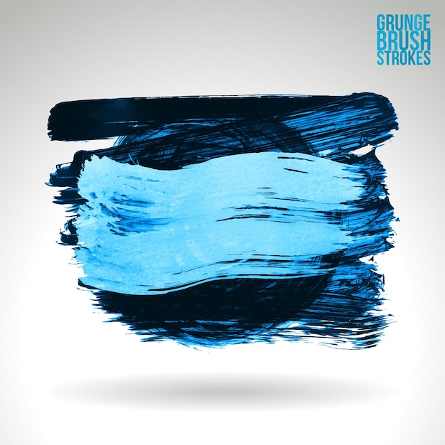 Blauwe penseelstreek en textuur. Grunge vector abstracte hand - geschilderd element.