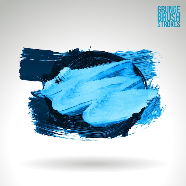 Blauwe penseelstreek en textuur. Grunge vector abstracte hand - geschilderd element.