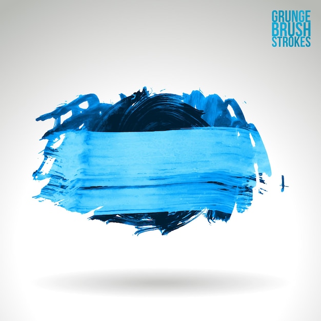 Blauwe penseelstreek en textuur. Grunge vector abstracte hand - geschilderd element.