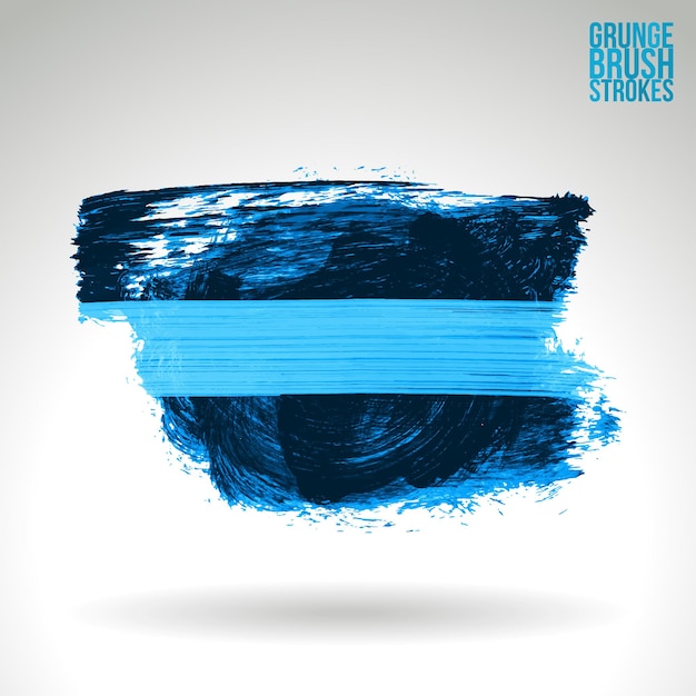 Blauwe penseelstreek en textuur. Grunge vector abstracte hand - geschilderd element.