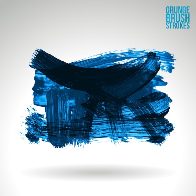 Blauwe penseelstreek en textuur. Grunge vector abstracte hand - geschilderd element.