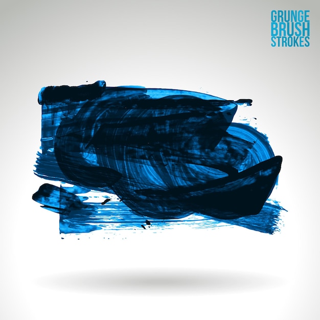 Blauwe penseelstreek en textuur. Grunge vector abstracte hand - geschilderd element.