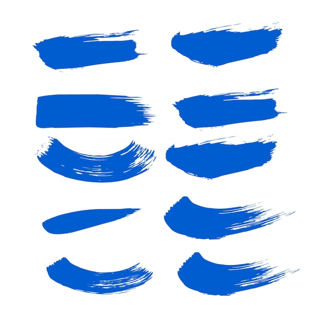 Blauwe penseelstreken vector penseelset ronde grunge-ontwerpelementen lange tekstvakken dirty