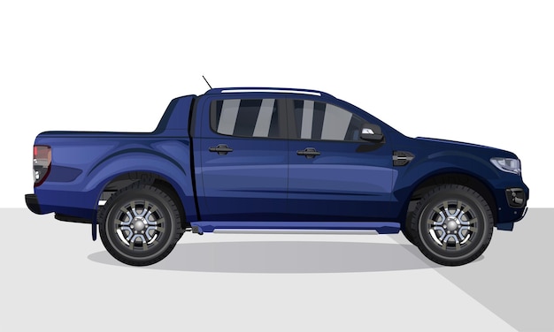 Vector blauwe pick-up, witte achtergrond, zijaanzicht