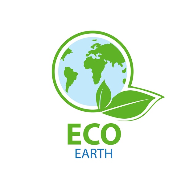 Blauwe planeet in cirkel een groen blad Symbool van ecologie met de tekst eco aarde