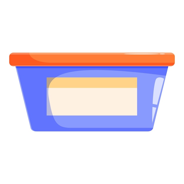 Blauwe plastic voedselcontainer met oranje deksel voor boodschappen