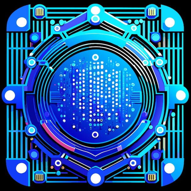 blauwe printplaat cyber circuit digitaal circuit qr bar vectorillustratie