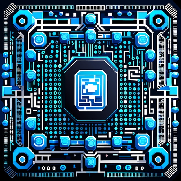 Vector blauwe printplaat cybercircuit digitaal circuit qr-balk