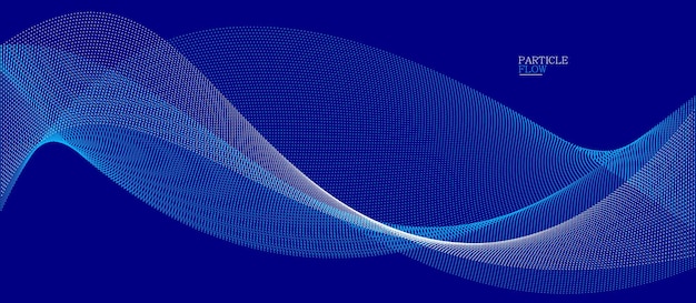 Blauwe punten in beweging donkere vector abstracte achtergrond deeltjes array golvende stroom curve lijnen van punten in beweging technologie en wetenschap illustratie