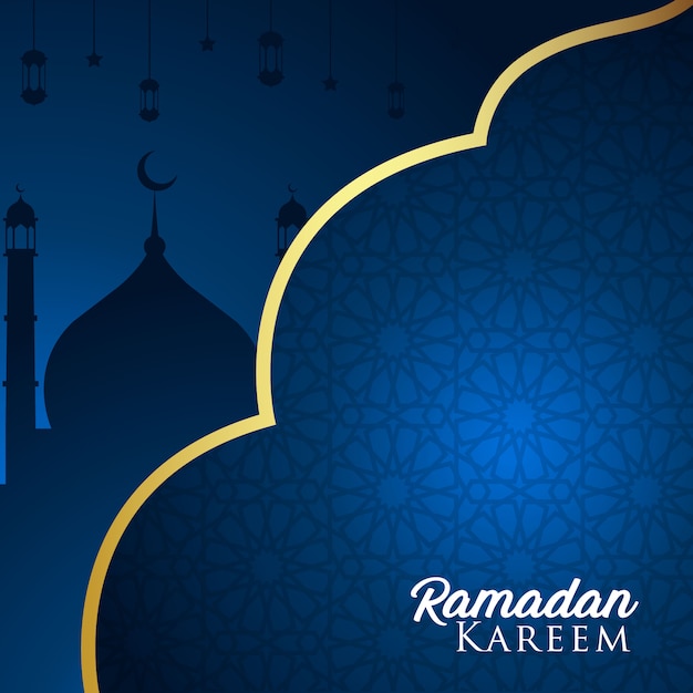 Blauwe ramadan kareem wenskaart